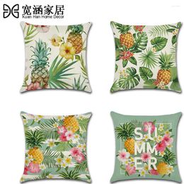 Pillow Tropical Green Leaf Pillowcase Flowers Cotton Linen Case Sofa Home Decoration Creative Summer Pineapple Cover