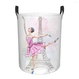 Laundry Bags Foldable Basket For Dirty Clothes Ballerina Dancing On Eiffel Tower Storage Hamper Kids Baby Home Organizer