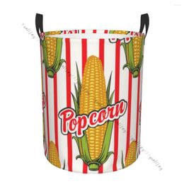 Laundry Bags Basket Round Dirty Clothes Storage Foldable Ripe Corn Cobs And Inscriptions Popcorn Hamper Organizer
