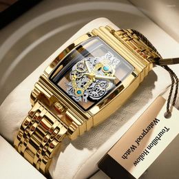 Wristwatches 2024 Luxury Mens Watch Gold Sliver Gear Bar Hollow Tourbillon Stainless Steel Luminous Electronic Watches Gift Orologi Uomo