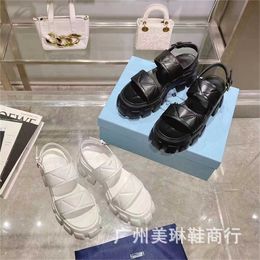 30% OFF Designer shoes version thick soled sandals for womens summer triangle with two buttons and raised sponge cake sandal