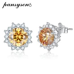 Earrings PANSYSEN Sparkling Real 12 Carat VVS1 Moissanite Stud Earrings Pure Silver 925 Fine Jewellery Wedding Engagement Gift Wholesale