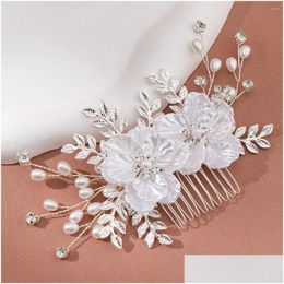 Hair Clips Barrettes White Flower Comb Women Jewellery Bridal Tiaras Accessories Headpiece Headband Drop Delivery Hairjewelry Otl92