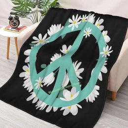 Blankets Peace Sign Cool Retro Flowers Design In Throw Blanket 3D Printed Sofa Bedroom Decorative Children Adult Christmas Gift