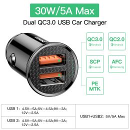 Baseus 30W USB Car Charger Quick Charge 4.0 3.0 FCP SCP USB PD For Xiaomi iPhone 12 13 14 15 Pro Fast Charging Car Phone Charger