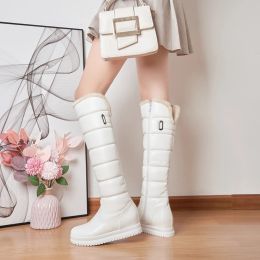 Boots Fashion Women Knee High Boots Winter Waterproof Warm Plush comfy Snow Boots Platform Zipper Woman Long Shoes Black Pink White