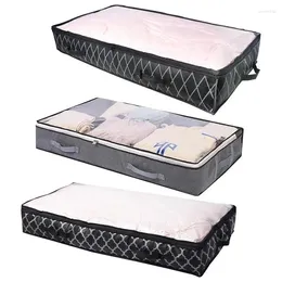 Storage Bags Underbed Large Capacity Box With Reinforced Strap Handles Non-Woven Material Clear Window Store Blankets Comforters