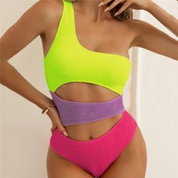 Women's Swimwear Sexy One Shoulder Piece Swimsuit Women 2024 Cut Out Monokini Bathing Suit Swimming Wear Textured Bather Beachwear