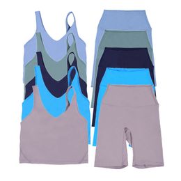 LL Set da allenamento per donna Push Up Fitness Vita alta Pantaloncini da motociclista Reggiseno sportivo Abbigliamento sportivo elastico Abiti Pantaloni Gilet da palestra Imbottiture Abiti Tute da yoga