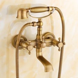 Antique Bathroom Bathtub Showet Faucet Copper Black Shower Faucet Shower Set Gold Wall Mounted 2 Handles Shower Taps