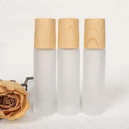 Storage Bottles 5ml 10ml Frosted Glass Roller Bottle Wood Grain Plastic Cap For Essential Oils Roll-on With Stainless Steel Ball