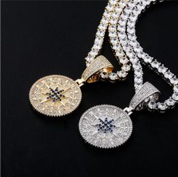 Necklaces Gold Silver Color Iced Out Bling CZ Compass Pendant Necklace wit Rope Chain For Men Women