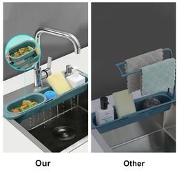 Adjustable Sink Rack Drainer Storage Basket Soap Sponge Holder Dish Drainer Sink Organiser Telescopic Shelf Kitchen Storage Rack