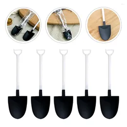 Spoons Dessert Spoon Plastic Ice Cream Creative Household Scoops Adorable Shape Square Black Disposable Silverware