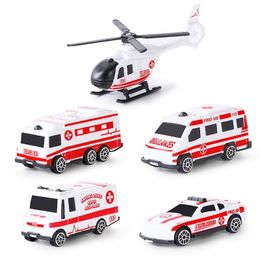5PCS Cars and Helicopter Plane Set Toys For Children Plastic Vehicle Fire Truck Taxi Model Cosplay Game Kids Christmas Gift