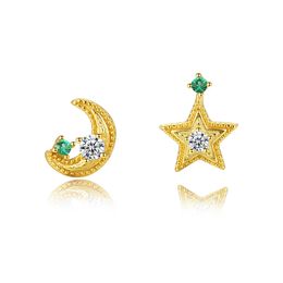 Asymmetric Stud Earrings Plated 18k Gold Star Moon Earrings S925 Silver Zircon Earrings Europe and America Popular Women Earrings Jewellery Valentine's Day Gift spc