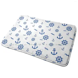 Carpets Maritime Pattern With Steering Wheel Anchor And Seagulls Entrance Door Mat Bath Rug Template