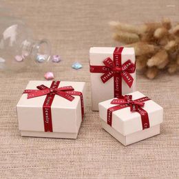 Gift Wrap Earring Case Display Red Ribbon Bowknot Rings Beige Color Boxes Jewelry Paper Box Packing