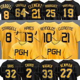 2024 Custom 10 Bryan Reynolds Baseball Jerseys Roberto Clemente Willie Stargell David Bednar Henry Davis Jarlin Garcia Ke'Bryan Hayes Jack Suwinski Johan Oviedo