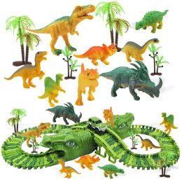 153Pcs DIY Dinosaur Electric Rail Car Railway Toy Set Flexible Changeable Assembled Building Blocks Track for Boy Kids Toys Gift