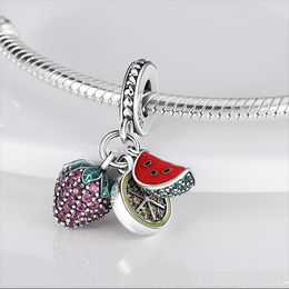 Fit Original Pandora Bracelet Fruits Series Beads Charms 925 Sterling Silver Grapes Strawberries Cherries Dangle Bangle Jewellery