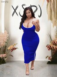 Urban Sexy Dresses Sexy backless dress for women plus size tight fitting dress knitted fabric solid color club dress high waisted suspender collar long dress Y240402