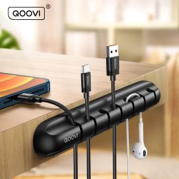 QOOVI Cable Organiser Management Wire Holder Flexible USB Cable Winder Tidy Silicone Clips For Mouse Keyboard Earphone Protector