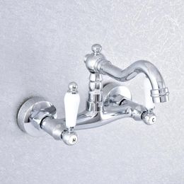 Bathroom Sink Faucets Polished Chrome Wall Mounted Type Basin Wash Of Cold Water Double Style Faucet Round Base Nsf774