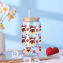 Window Stickers Christmas Theme 3D UV DTF Transfer Sticker For The 16oz Libbey Glasses Wraps Cup Can DIY Waterproof Easy D5220