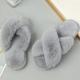 Slippers Winter Plush Women's Warm Fluffy Furry Home Shoes Woman Anti Slip Cross Indoor Floor Cotton