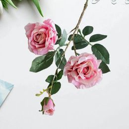 Decorative Flowers Simulation Flower Maintenance-free Realistic Artificial Rose Bouquet 3 Heads Bright Color For Home