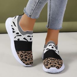 Flats Lucyever 2023 Leopard Print Flats Shoes Women Slip On Breathable Mesh Casual Sneaker Woman Comfort Non Slip Walking Shoes 42