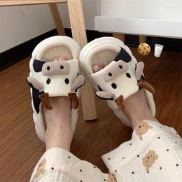 Slippers 2024 Universal For Summer Interior Home Cotton And Sweet Shoes Women's Cute Cartoon Dairy Cattle Mute Linen