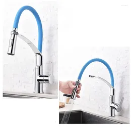 Kitchen Faucets Fashionable 4 Colours Chrome Faucet Pull Down Cold And Water Succinct High Brass With Spray