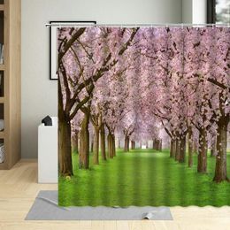 Shower Curtains Beautiful Pink Flowers Bathroom Peach Blossom Forest Curtain Polyester Fabric For Living Room Screens With Hooks