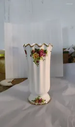 Vases European Gold Rose Vase Flower Holder Wet And Dry Dual-Use Decoration Handmade Old Town Craft Ceramic