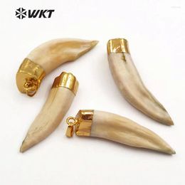 Pendant Necklaces WT-P241 WKT Wholesale Original Wolfs Tooths Pendants With Gold Color Cap Amazing Raw Horn Bone For Jewelry Making