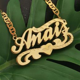 Necklaces Custom Name Double Plate Necklace Nameplate 3D Pendant Necklace Personalised Gold Stainless Steel Flat Chain Necklace Jewellery