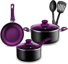 Cookware Sets Chef's Star Pots And Pans Set Nonstick Kitchen Aluminium Cooking Essentials 7 Pieces Purple