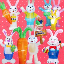 Easter Bunny Inflatable Decorations Blow Up Easter Colourful Eggs Build-in LED DIY Garden Yard Lawn Indoor Outdoor Party Decor 240322