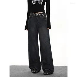 Women's Jeans WCFCX STUDIO American Style Vintage Straight Women Autumn Casual High Waist Wide Leg Mopping Pants