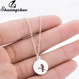 Pendant Necklaces Shuangshuo Cute Small Hollow Animal Bird On A Branch & Pendants Necklace Circle