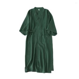 Mens Sleepwear 1Pcs Chinese Hanfu Pyjamas Uni Solid Colour Lace-Up Cotton Crepe Nightgown Home Costume Robe Loose Bathrobe Women Men Dr Dhbgy