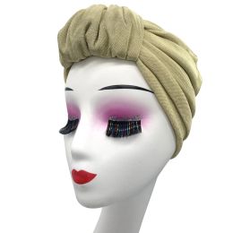 Forehead Loop Ruffle Turban Cap French Retro Woman's Headwrap Bonnet Gold Winter Autumn Female Beanies turbante de mujer