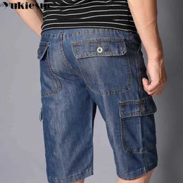 Men's Jeans Summer New Mens Jeans Denim Shorts Cotton Goods Shorts 1 Pocket Loose Pocket Wide Leg Bermuda Beach ShortsL2404