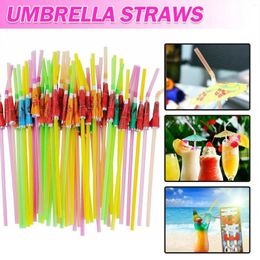 Disposable Cups Straws 50pcs Umbrella Plastic Hawaii Birthday Party Supplies Wedding Tropical Drinking Summer Decoration Straw Y2M1