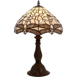 Handgefertigte Tiffany-Lampe mit cremefarbenem Buntglas-Libellen-Design – perfekt für Schlafzimmer, Wohnzimmer, Heimbüro – 30,5 x 30,5 x 45,7 cm – Serie S139