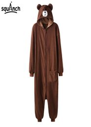 Animal Onesie Plush Size XXL Bear Kugurumi 150190 cm Adult Women Men Pyjama Sleep Overall Polar Fleece Zipper Jumpsuit Brown T2003783728