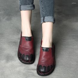 Casual Shoes Women Loafers Flats Mary Jane Soft Ballat For Autumn Black Handmade Genuine Leather 2024