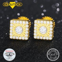 Earrings ICEOUTBOX 925 Silver Square Stud Earring Real Moissanite Earrings For Women 2021 Top Quality Crystal Trend Fashion Men Jewellery